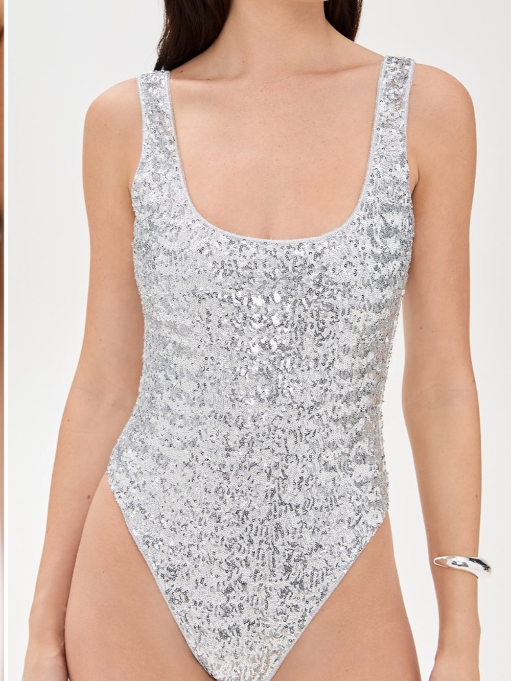 Oseree Silver Sequin Sporty One-Piece